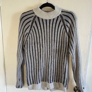 INC International Concepts Gray and Black Striped Crewneck Sweater